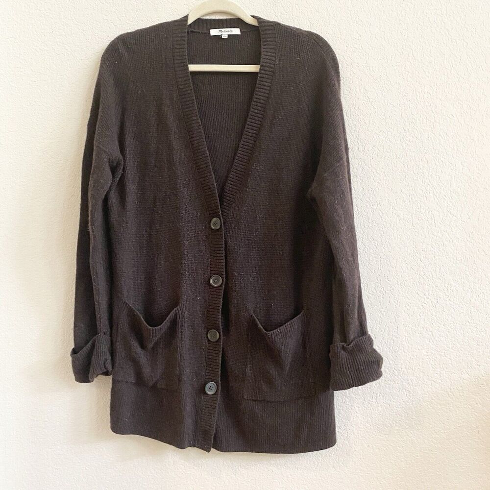 Madewell Asherton Waffle Cardigan Sweater Medium‎ Brown Wool Blend